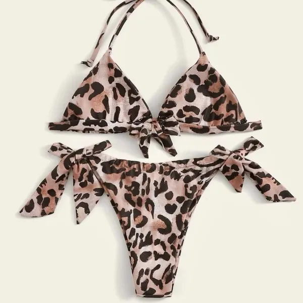 SheIn Leopard Triangle Top With Tie Side Bikini Set - Brand new, never worn! 🤎🖤 - Image 10