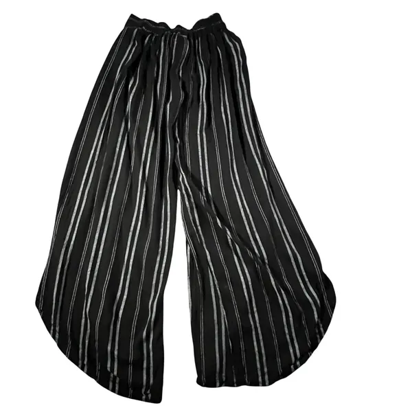 Japna‎ Wide Leg Pants Women Small Black Striped Split Leg Palazzo Harem Pants - Image 2