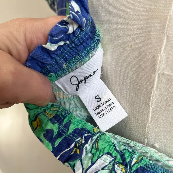 Japna One Shoulder Smocked Maxi Dress‎ Blue Green Floral Boho Vacation Sz Small - Image 5