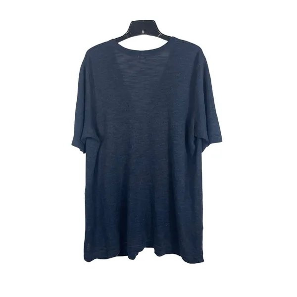 J Jill Women Blue Linen Blend Open Knit Cardigan Sweater Minimalist L Summer - Image 2