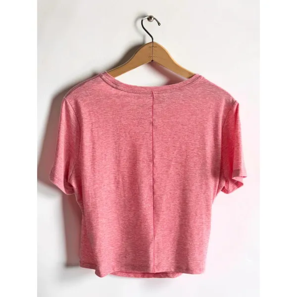 Nike Dri-FIT Pink Heathered Wrap Front Crop Top Womens Large Short Sleeve Swoosh - Image 2