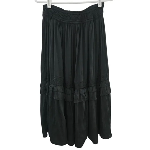 Current Air Anthropologie Black Tiered Maxi Skirt with Ruffle Detail Size Meduim - Image 2