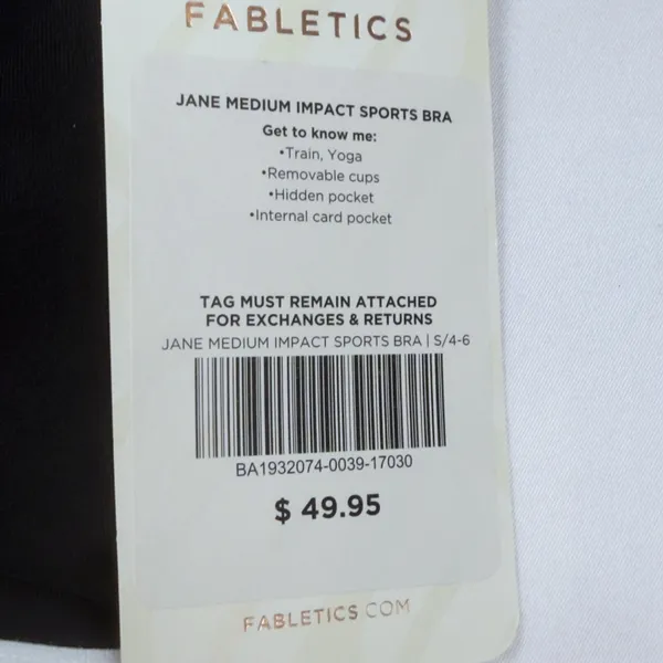 Fabletics Jane Medium Impmact Sports Bra Black White SMALL NWT Hidden Pocket - Image 5
