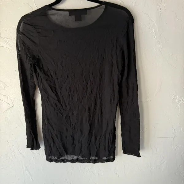 Pleats Collection Y2k Small Black Sheer Mesh Long‎ Sleeve Stretch Top Grunge - Image 8