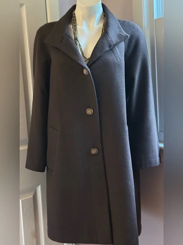 J. JILL Chocolate Brown Wool Blend 4 Big Front Button High Neck Pea Coat Sz S. - Image 4