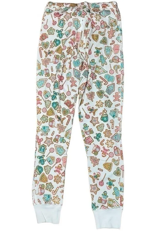 Pink Elephant Women’s Size XS White Gingerbread Print Henley Jogger Pajamas - Image 5