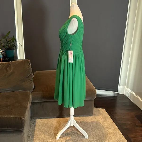 Women’s Green Chiffon V-Neck Short Formal Party Dress Zip Up Back Size L NWT - Image 6