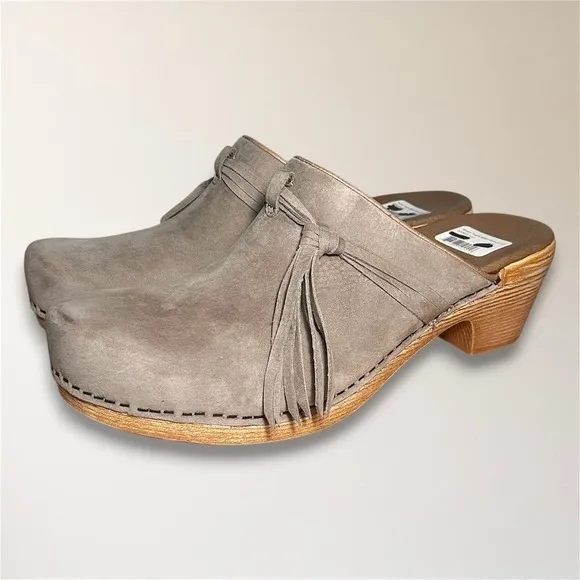Dansko Miriam Taupe Milled Nubuck Wooden‎ Clogs 42 Slip On Comfort Nurse Shoes - Image 2