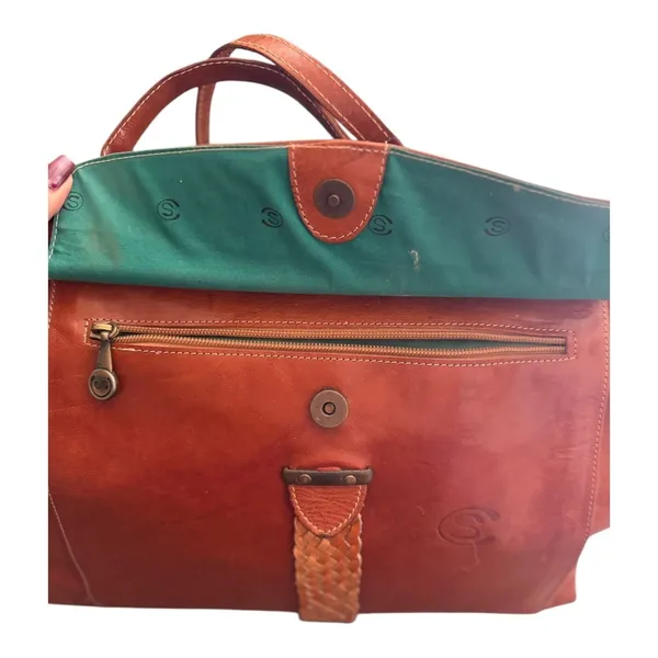 Vintage Brown Leather Frame Satchel Doctor Bag Braided Work Tote Shoulder Bag - Image 3