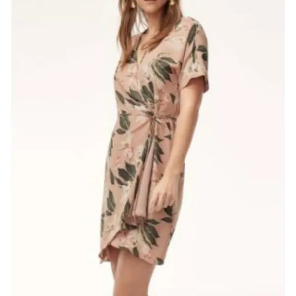 Aritzia Babaton Wallace pink floral faux wrap dress small - Image 3