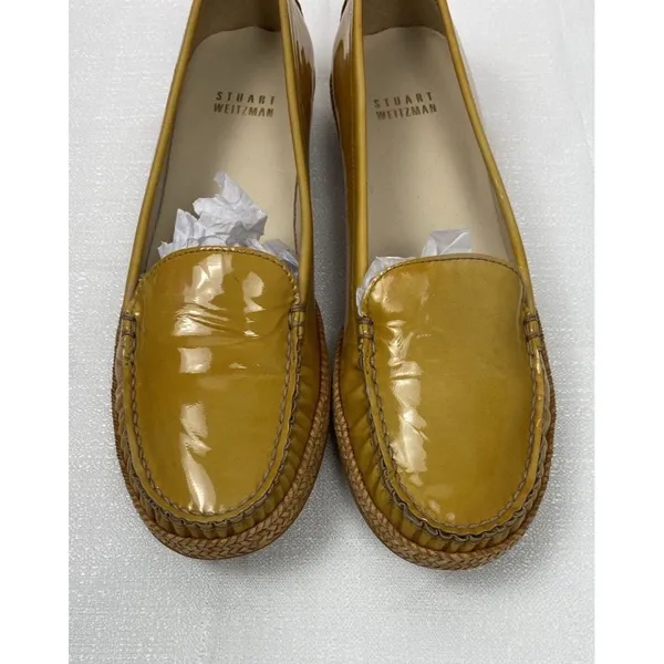 Stuart Weitzman Yellow Patent Leather Loafer Flats Braided Sole Women's 7 - Image 2