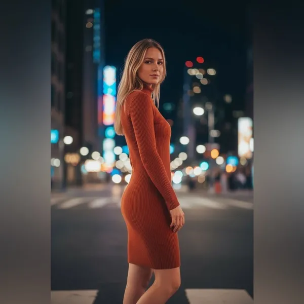 NWOT. Elegant Long Sleeve Rust Dress​‎ - Image 2