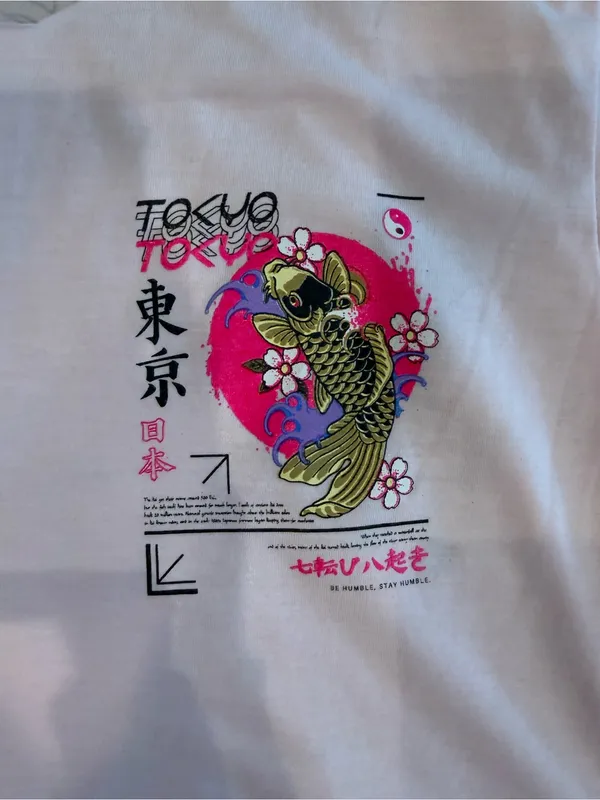 t/o White Tee with Pink Tokyo Graphic and Black Text - Image 2