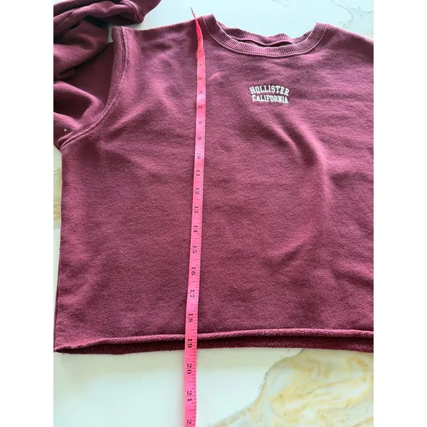 Hollister California Cropped Sweatshirt‎ Burgundy Maroon Logo Pullover Medium - Image 5