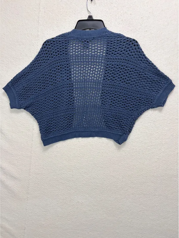 89th & Madison Size S Blue Open Knit Cropped Shrug Cardigan Sweater - Image 3