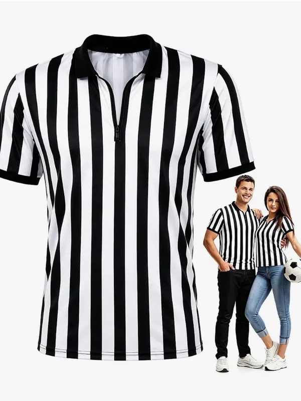 Women’s Black & White Striped Referee Polo Shirt size small - Image 2