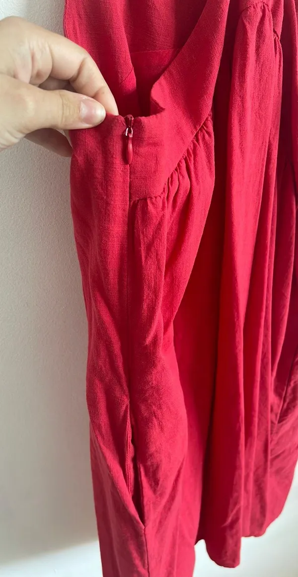 Red Linen Dress - Image 5