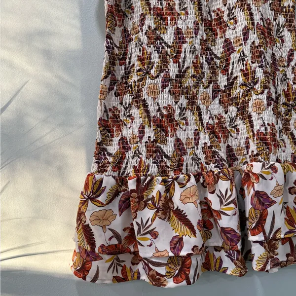 Cato Floral Mini Dress - Brown and Cream - Image 5