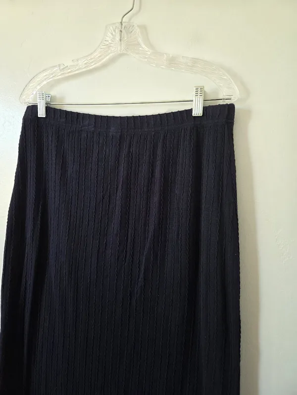 Navy Blue Knit Maxi Skirt Lightweight Stretchy Tropical Nautical Beachy 2XL - Image 6