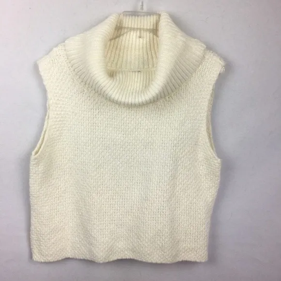 Bebe Ivory Sleeveless Knit Turtleneck Split Open Back Sweater L - Image 6