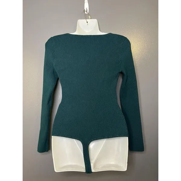 Abercrombie & Fitch Bodysuit Sweater Womens Medium Green Ribbed Long Sleeve - Image 5