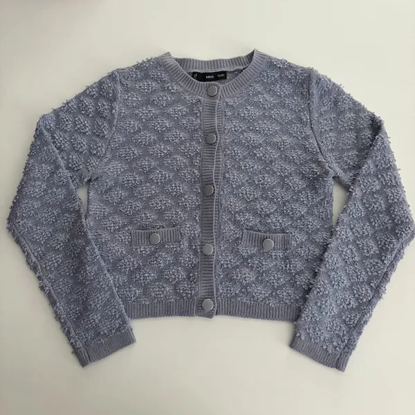 Mango Blue Textured Button Cardigan - Image 4