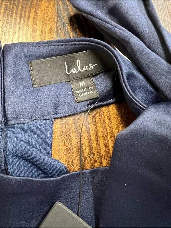Lulus Headed Out Tonight Navy Blue Satin Halter Swing Dress Size Medium NWT - Image 10