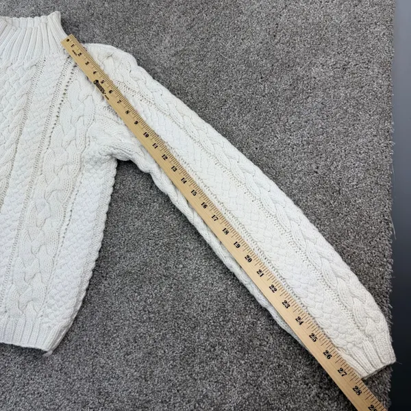 J.Crew Cable Knit Sweater Large Cream‎ Mock Neck Cotton Fisherman Runs Small - Image 4