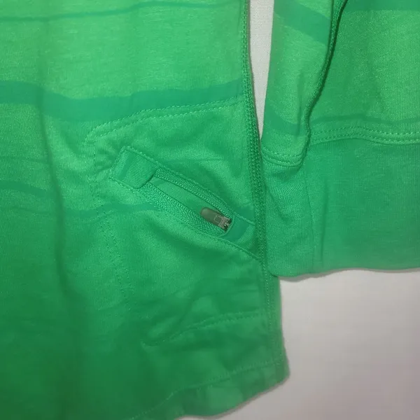 Nike DriFit Women's 1/4 Zip Running Hoodie Green Striped Pullover Hooded Shirt M - Image 12