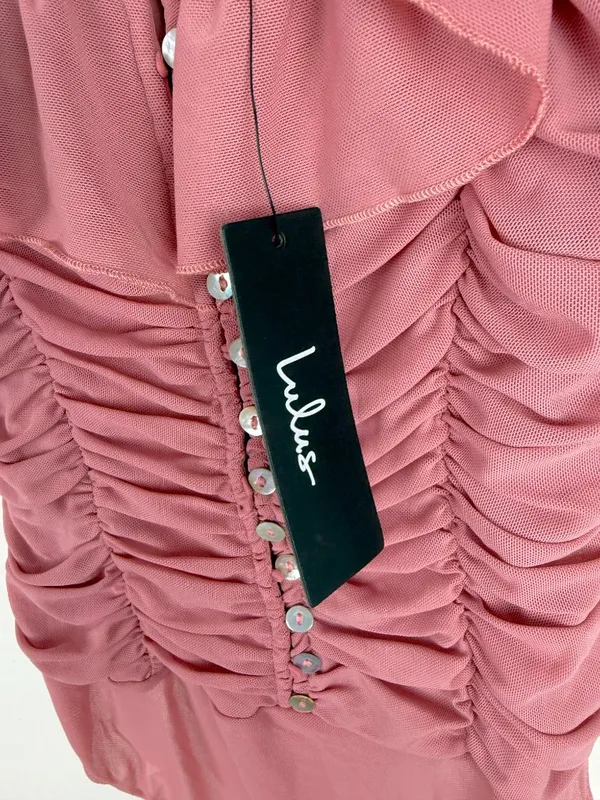 NWT Lulus Elegant Posture Mauve Pink Mesh Ruched Cold-Shoulder Bodysuit Size XS - Image 7