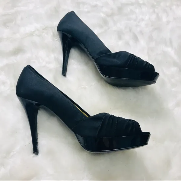 Zara Collection Black Satin High Heel Platform Pumps Size 8/ 39 - Image 3