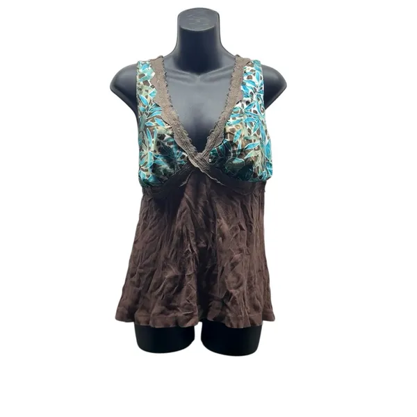 Bisou Bisou Y2K Lace Floral Silk Cami Tank Top - Image 2