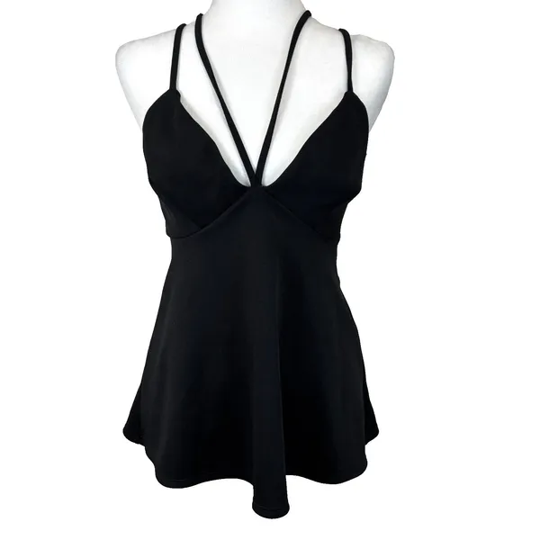Express Strappy Babydoll Cami Top Women's S Black Y2K Clubwear Goth Evening Chic - Image 2