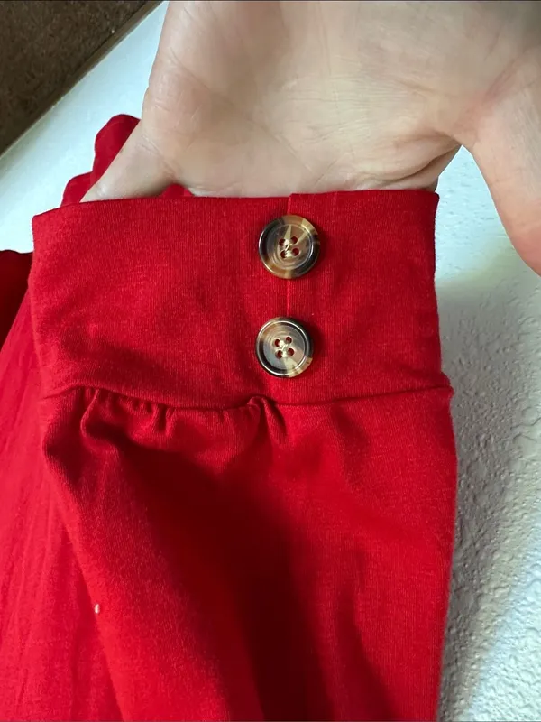 Women's Red V-Neck Short Sleeve Top with button embellishments Size Medium - Image 4