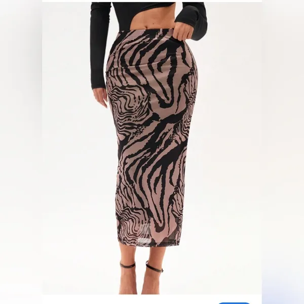 SHEIN Black Brown Zebra Print Pencil Skirt - Image 3