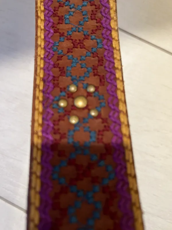 Lucky Brand Embroidered Leather Belt Brown Large Embellished Multicolor Boho - Image 5