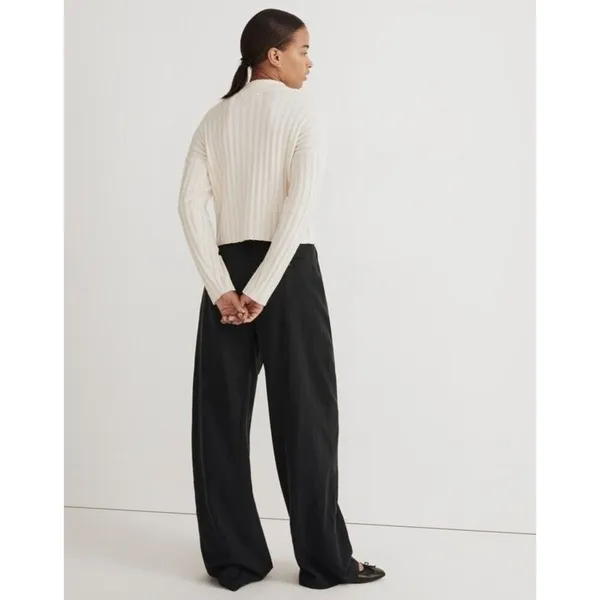 Madewell Antique Cream Ribbed Mockneck Crop Sweater Boxy Knit Pullover Wool Sz M - Image 3