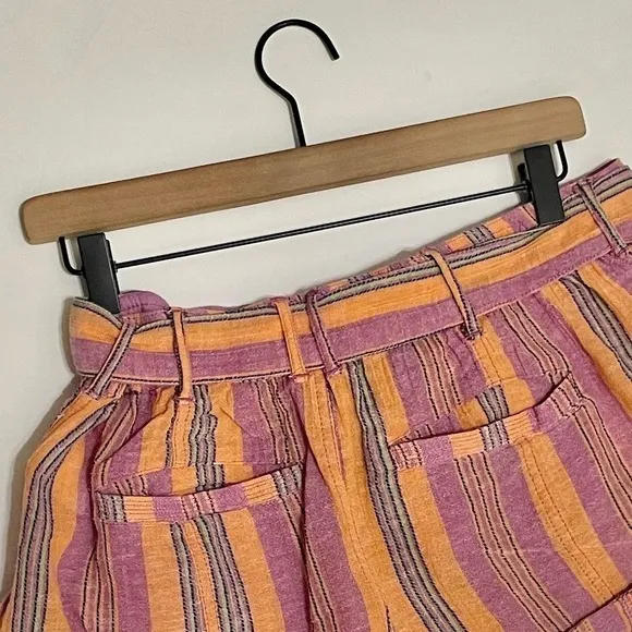 FREE PEOPLE Barbados Bloom Belted‎ Cuffed Shorts Tropical Stripes Vacation 6 - Image 9