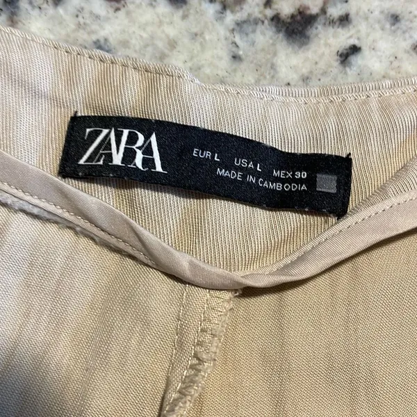 Zara Womens High Waisted Pleated Wide Leg Trouser‎ Pants Beige Large - Image 6