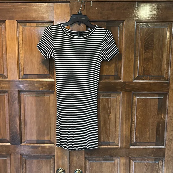 Brandy‎ Melville Black White Striped Ribbed Knit Short Sleeve T-Shirt Dress OS - Image 2
