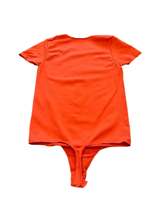 Skims Seamless Sculpt Thong Short Sleeve Bodysuit Bright Orange Size Small Med - Image 6