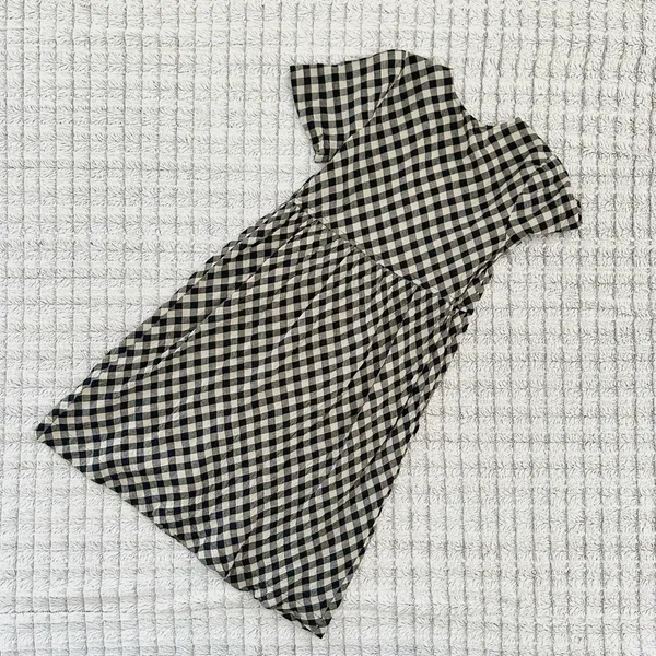 Roolee Black and White Checkered Dress with Floral Embroidery - Image 3