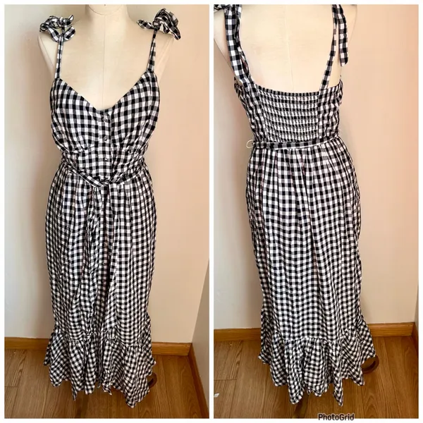 J.Crew Gingham Maxi Tie Strap Dress Size 0 - flaws - Image 4