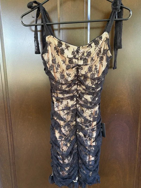 NWT Lulus Be Mine ForeverBlack Floral Lace Ruched Bodycon Dress Size XS - Image 5