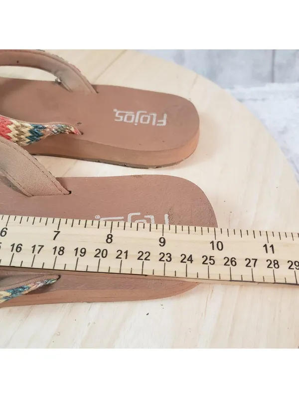 Flojos Women's Chevron Flip Flop Sandals Brown Multicolor Straps Size 8 - Image 7