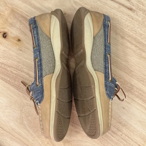 Sperry Top Sider Laguna Leather Canvas Slip On Loafer Boat Shoes‎ Tan Blue 8 - Image 5