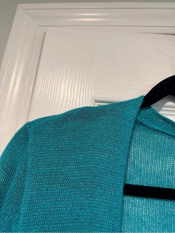 J. Jill Size M Turquoise Linen Blend Lightweight Open Front Duster Cardigan - Image 3