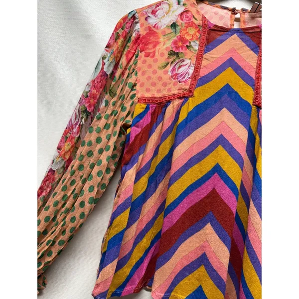 Bl^nk London Anthropologie‎ Miranda Peasant Blouse XSP Floral Boho Artsy Top - Image 4