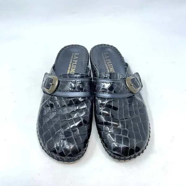 La Plume Judy Black Patent Leather‎ Crocodile Clog Mules Size 36 / US 6 - Image 2
