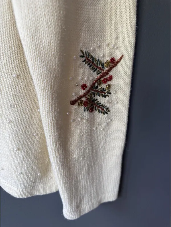 Heirloom Collectibles Christmas Collection XL Cream Knit Cardigan with Cardinal/ - Image 7